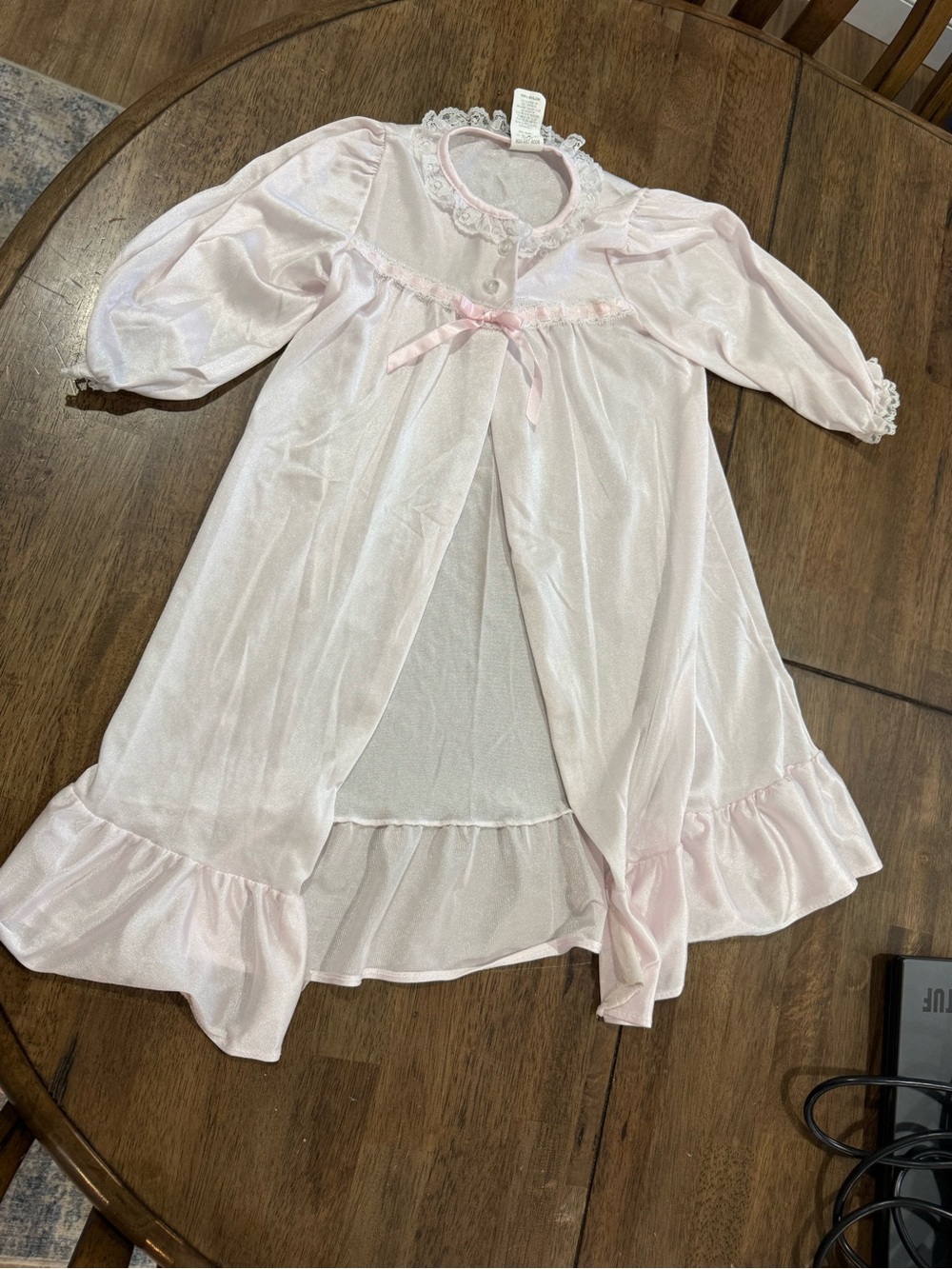 Laura Dare Girls 2T Blush Pink Peignoir Robe Lace Ruffle Made USA Sleepwear VTG